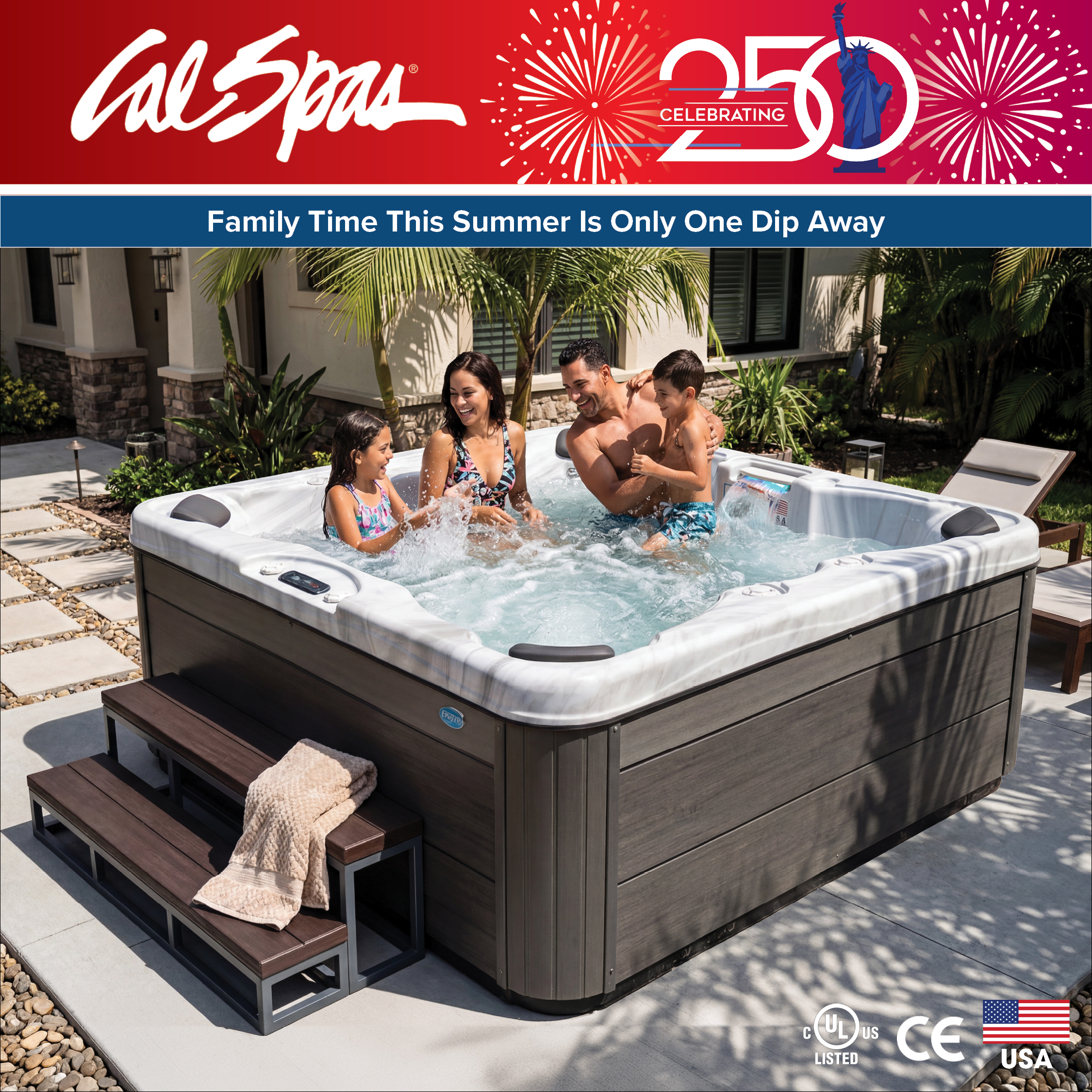 Calspas hot tub being used in a family setting - Houston